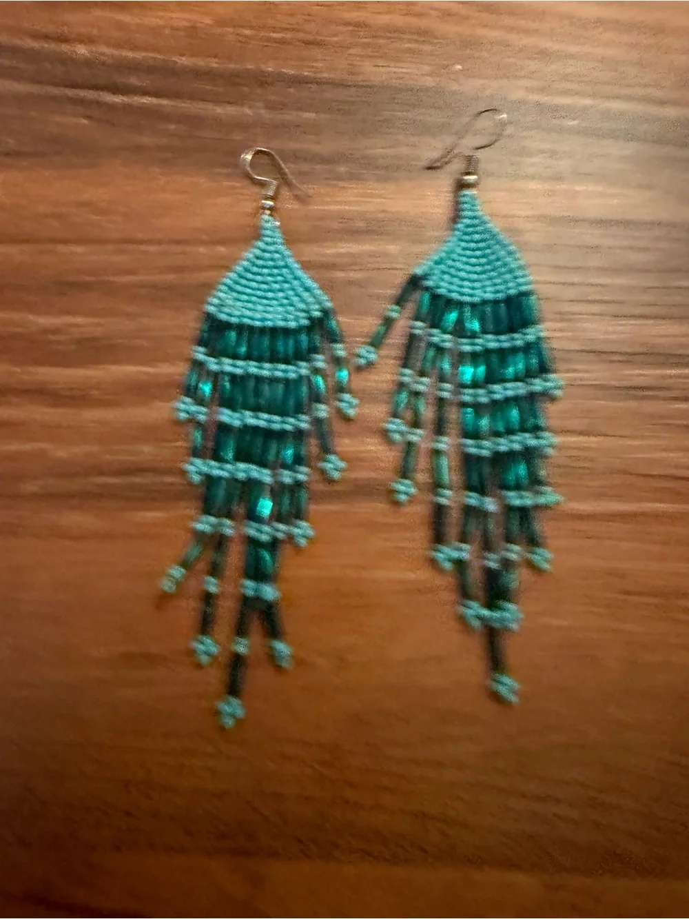 MEXICANA Teal Beaded Fringe Earrings